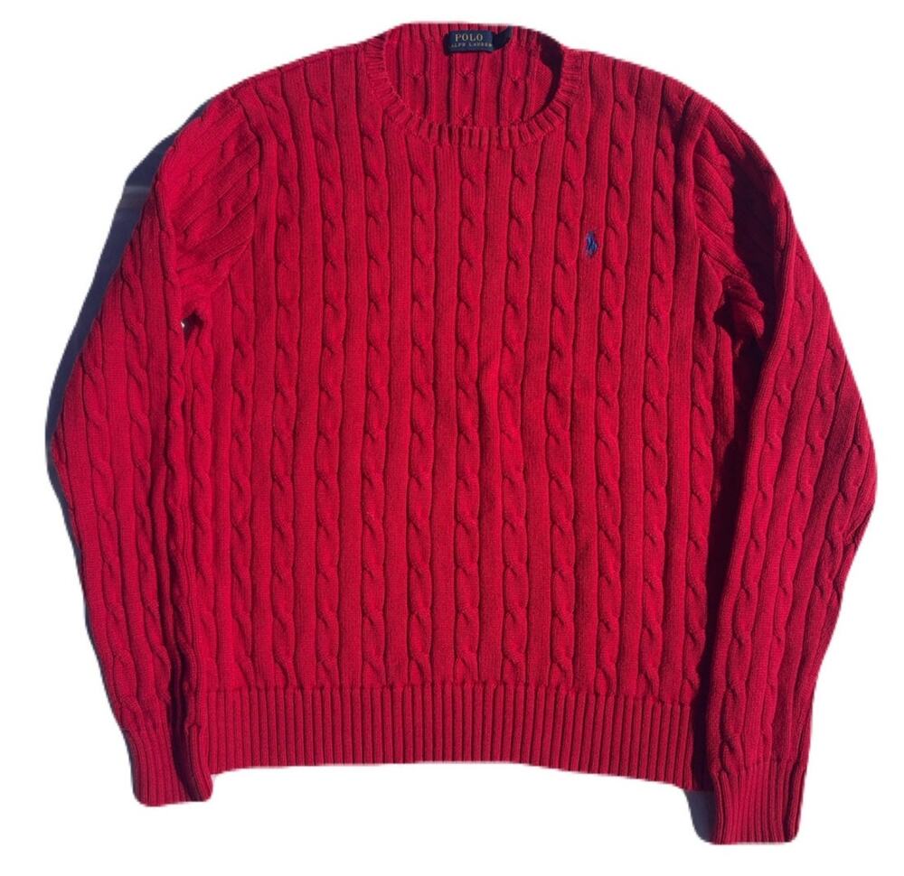 Polo Ralph Lauren Red Cable Knit Sweater Holiday Cozy Pullover Sweater XL